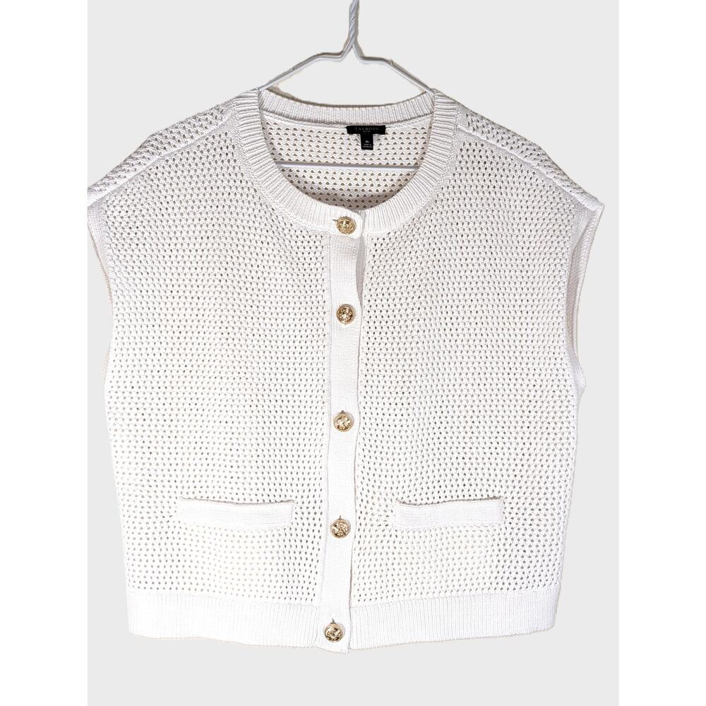 Talbots Petite Ivory Open-Knit Button-Front Vest – Size MP